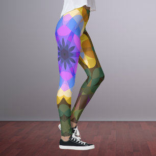 Leggings Fleur Mandala rétro bleu rose et jaune
