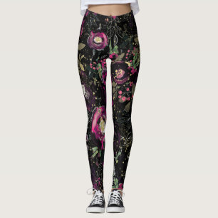 Leggings Fleur Moderne de Prune de Baie Sombre Humeur Brill