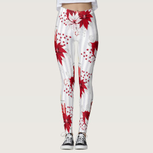 Leggings Fleur moderne rouge et blanche de Poinsettia