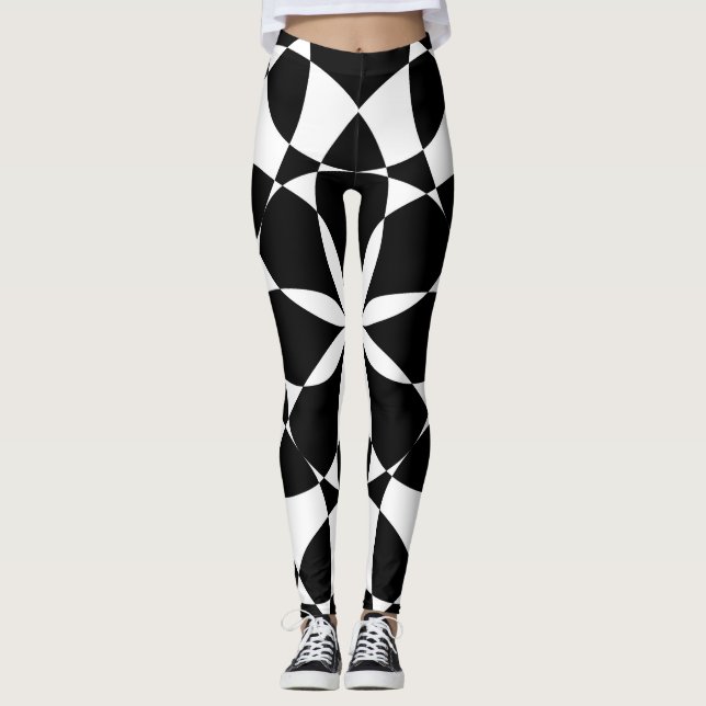 Leggings Fleur noire et blanche mandala mosaïque rétro (Devant)