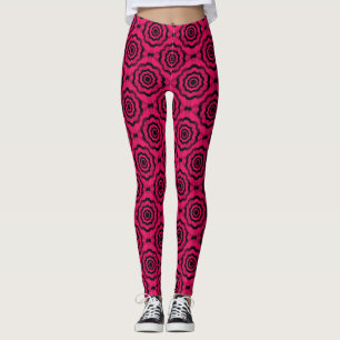 Leggings Fleur noire framboise Motif sans couture