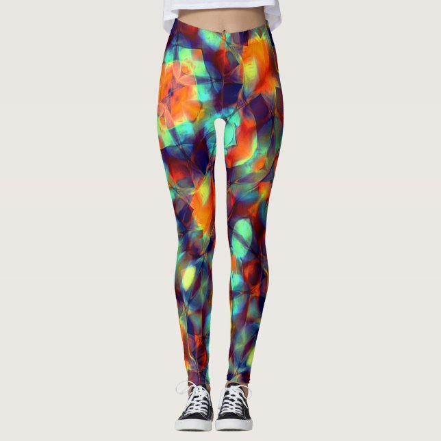 Leggings Fleur orange intense en texture polie numérique (Devant)