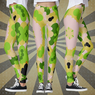 Leggings Fleur Retro Mandala jaune vert et blanc