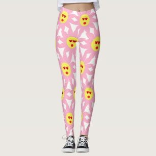Leggings Fleur rose folle aux yeux de coeur rouge
