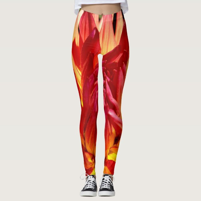 Leggings Fleur rouge orange abstrait motif photo plaisir (Devant)