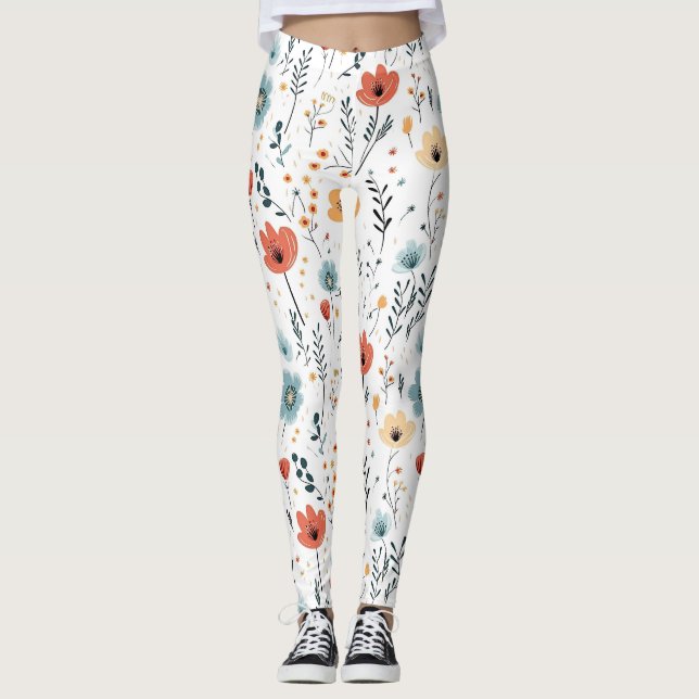 Leggings Fleur sauvage du printemps Motif, rouille, Tan, Bl (Devant)