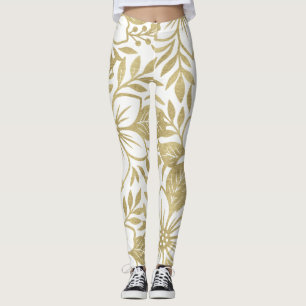 Leggings Fleur tropicale élégante moderne dorée en floraiso