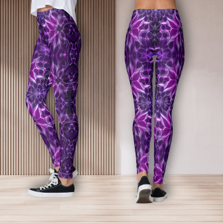 Leggings Fleur violette profonde fractale hypnotique