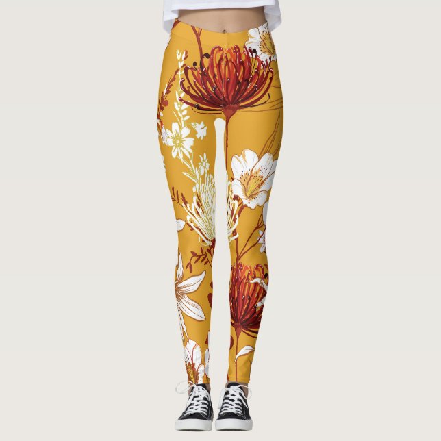 Leggings Fleuron Rétro : Art de la ligne florale inachevé (Devant)
