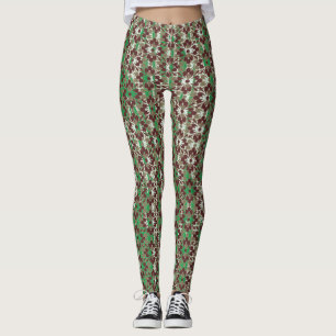Leggings Fleurs à motifs gris, rouge et vert