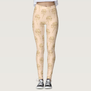 Leggings Fleurs Abstraites d'or sur Peach Yoga Pants
