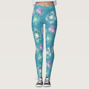 Leggings Fleurs Abstraites sur de beaux tons bleu clair