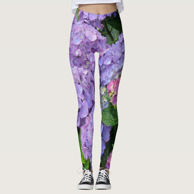 Leggings Fleurs assez pourpres et roses d'hortensia (Devant)