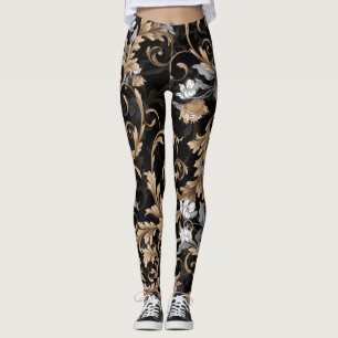 Leggings Fleurs baroques classiques : arrière - plan noir.