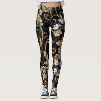 Leggings Fleurs baroques classiques : arrière - plan noir.