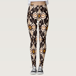 Leggings Fleurs Batik Beige Jaune Motif Floral