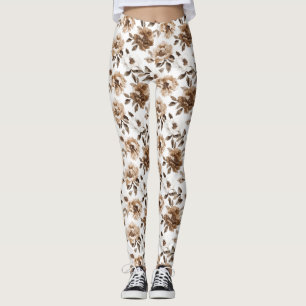 Leggings Fleurs blanches crème Brown