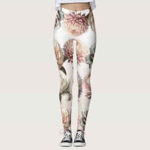 Leggings Fleurs blanches crémeuses rose pêche mariage flora