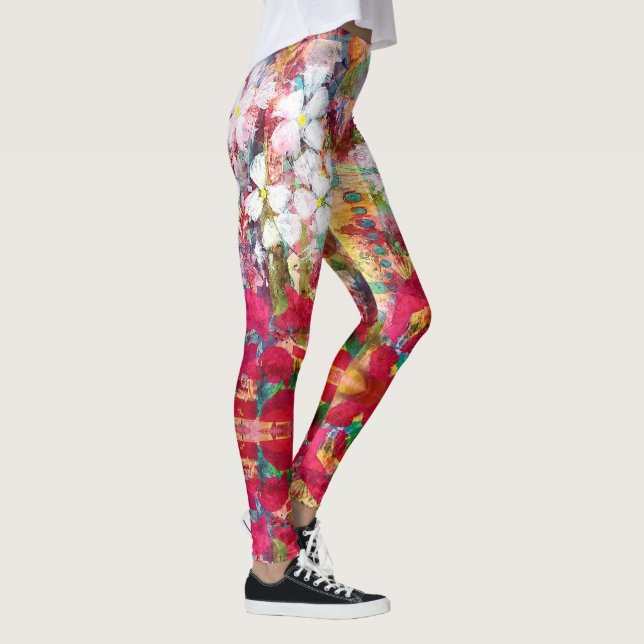 Leggings Fleurs blanches en pot rose (Droite)