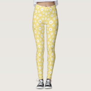 Leggings Fleurs blanches sur Arrière - plan jaune soleil