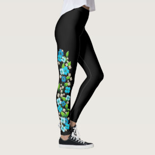 Leggings Fleurs bleues et blanches sur des guêtres de vigne
