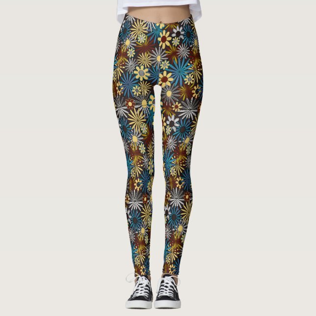 Leggings Fleurs Bleues et Grises (Devant)