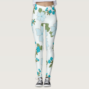 Leggings Fleurs Bleues, Motif Floral, Motif De Fleurs