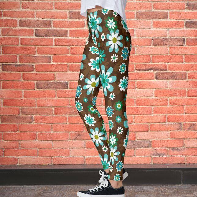 Leggings Fleurs Brown et bleues Retro (Créateur téléchargé)