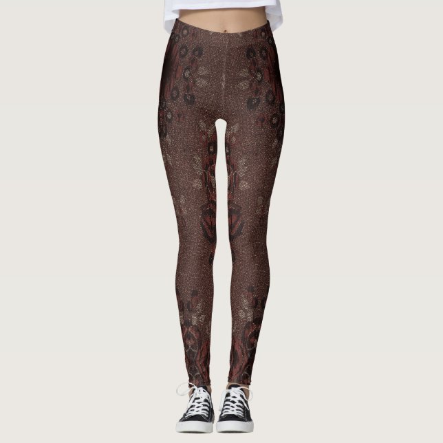 Leggings Fleurs brunes Abstraites avec or (Devant)