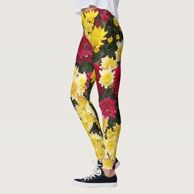Leggings Fleurs Chrysanthème d'automne en or rouge (Gauche)