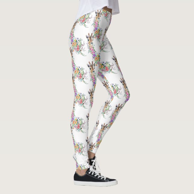 Leggings Fleurs colorées Bouquet Giraffes - Dessin Moderne (Droite)