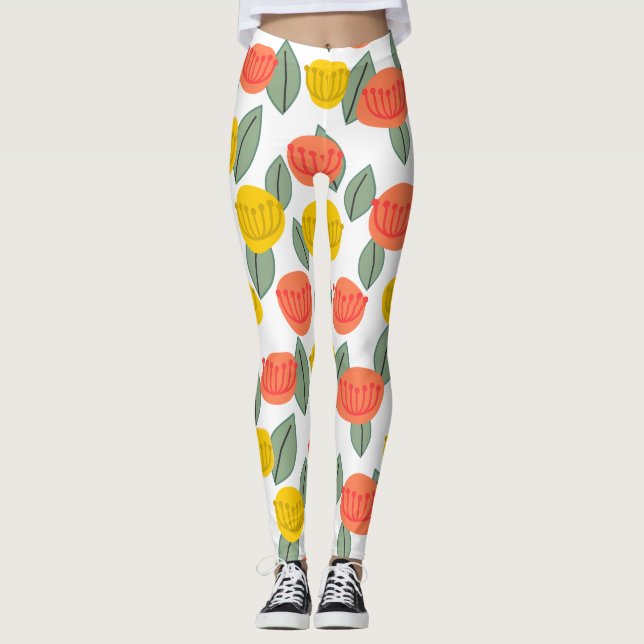 Leggings Fleurs corail et or (Devant)