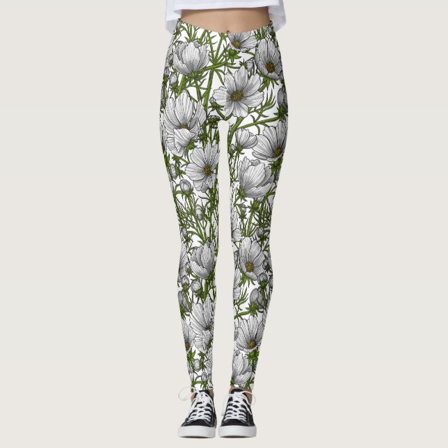 Leggings Fleurs cosmos blanches (Devant)