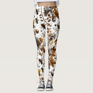 Leggings fleurs d'abeilles miel et art motif feuille