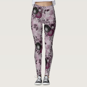 Leggings Fleurs d'aquarelle bordeaux.