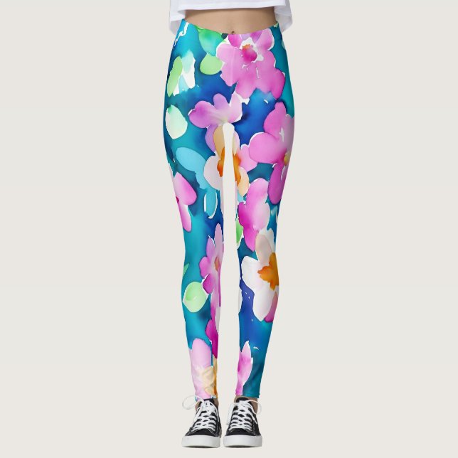 Leggings Fleurs d'aquarelle rose et jolie (Devant)