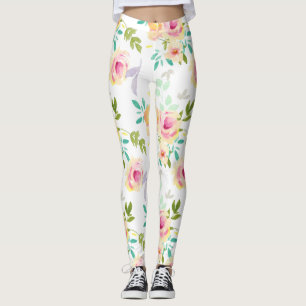 Leggings Fleurs d'aquarelle rose jaune
