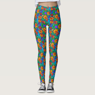 Leggings Fleurs d'art populaire colorées vives