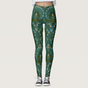 Leggings Fleurs d'Automne Vintage Bleu Vert William Morris