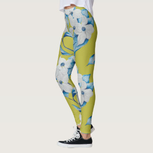 Leggings Fleurs de bois de chien sur les jambes