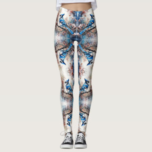 Leggings Fleurs de cerisier au geai bleu aquarelle