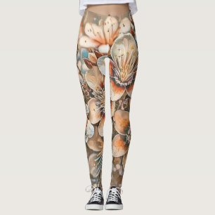 Leggings Fleurs de cerisier beige vintage