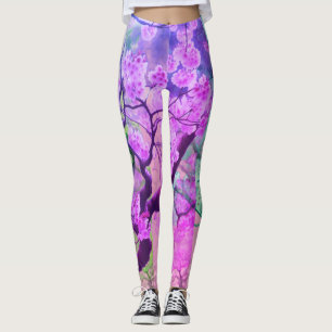 Leggings Fleurs de cerisier japonaises roses sur ajusté per