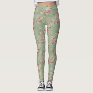 Leggings Fleurs de cerisiers en rose et Turquoise