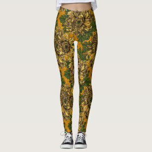 Leggings Fleurs de chrysanthème jaune