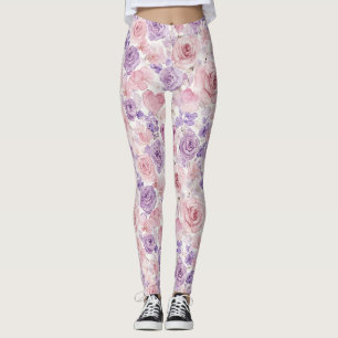 Leggings Fleurs de cœurs de teint rose violet 