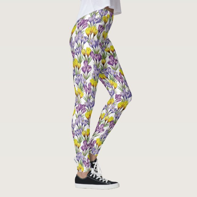 Leggings Fleurs de Crocus couleur violet et jaune pour prin (Droite)