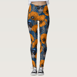 Leggings Fleurs de fleurs et fleurs de pavot orange