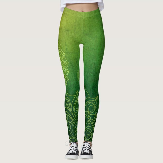Leggings Fleurs de Lotus au citron foncé Yoga (Devant)