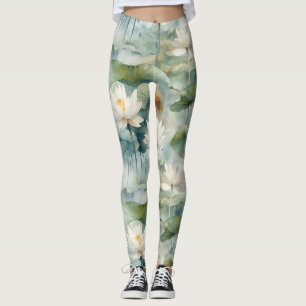 Leggings Fleurs de Lotus Verts Sérénité